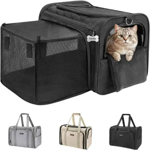 MIDOG Cat Carrier for Small to Medium-Sized Cats,Up to 15 Lbs,TSA Airline Approved Soft Sided Pet Carrier,Collapsible Travel Cat Bag(Black)