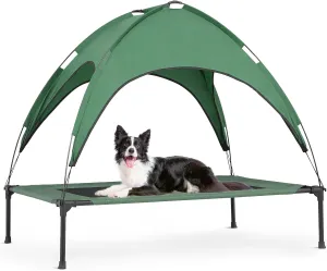 MoNiBloom Large Elevated Dog Bed with Canopy for Large/Medium Dog, 2-in-1 Breathable 420D Oxford Indoor/Outdoor Dog Bed Support Up to 80 lbs, Waterproof Portable Cat Dog Camping Beach, Foliage Green