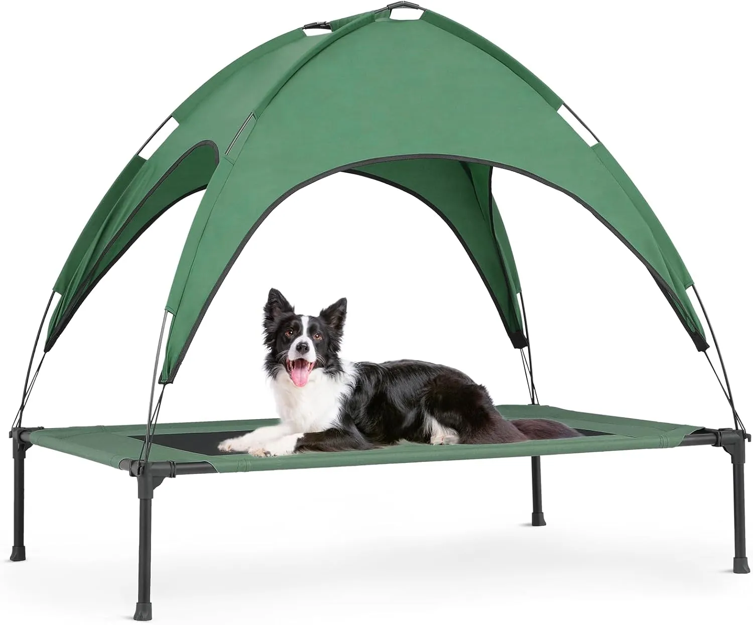 MoNiBloom Large Elevated Dog Bed with Canopy for Large/Medium Dog, 2-in-1 Breathable 420D Oxford Indoor/Outdoor Dog Bed Support Up to 80 lbs, Waterproof Portable Cat Dog Camping Beach, Foliage Green