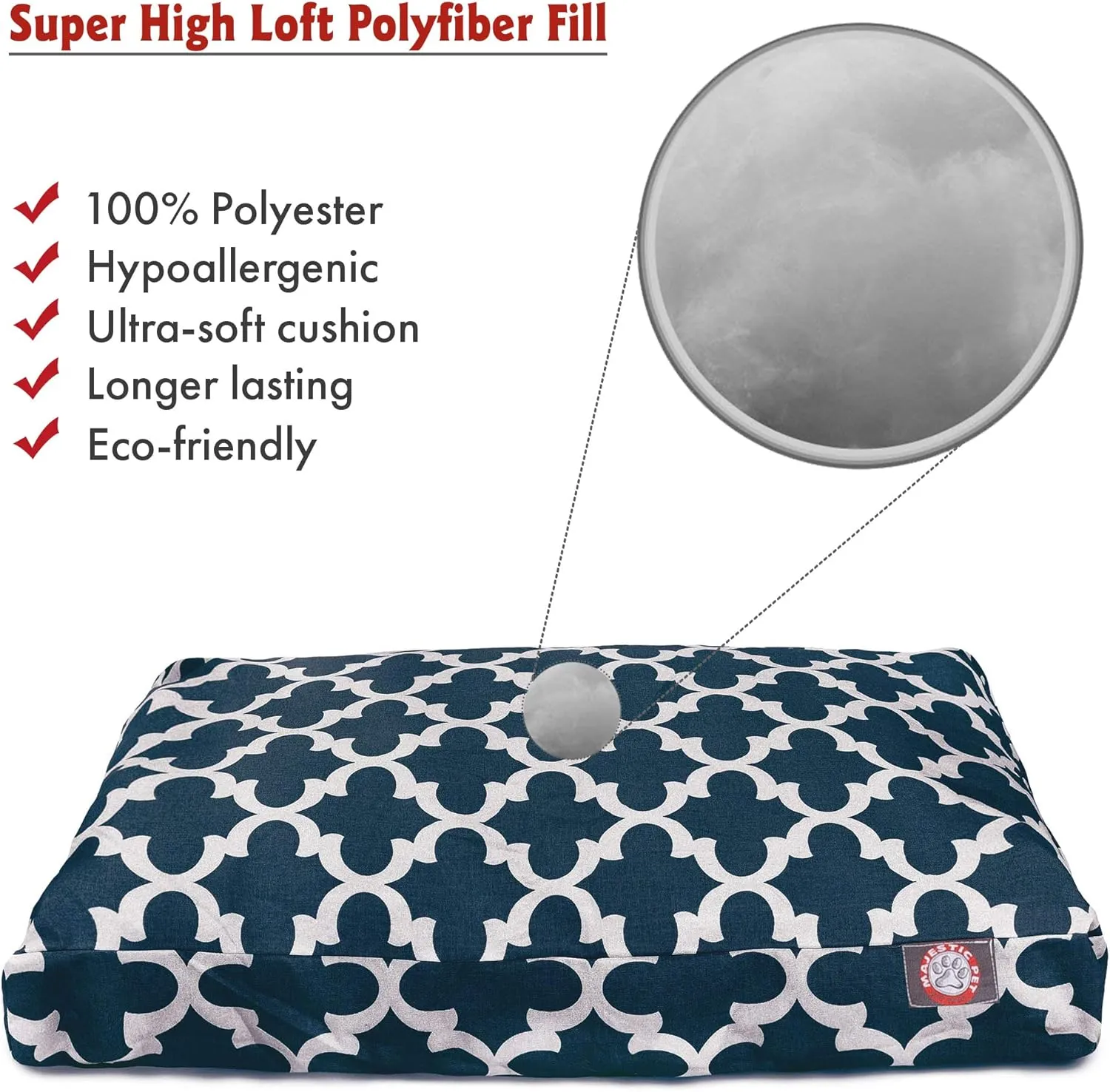 Navy Trellis Large Rectangle Indoor Outdoor Pet Dog Bed With Removable Washable Cover By Majestic Pet Products