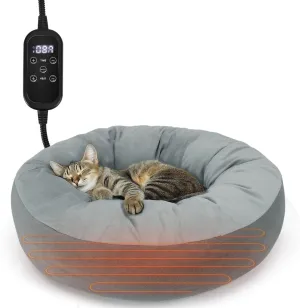 Nobleza Heated Cat Bed Indoor Electric Pet Mat Warmer for Indoor Cats Kittens with Removable Waterproof Heater, Washable Thermal Cat Heating Bed with Timer & Temp Adjustable for Small Dogs Pets, Gray