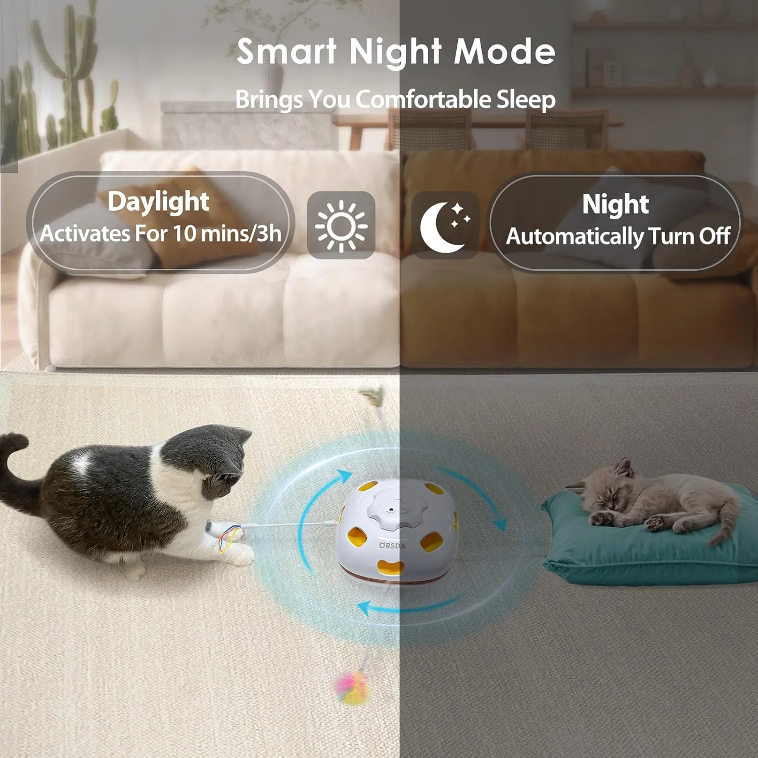 ORSDA 4 in 1 Interactive Cat Toys - Automatic Cat Toys for Indoor Cats & Kittens, 8 Holes Mice Whack-A-Mole, Hide and Seek Smart Motion with 5PCS DIY Replacement Refills