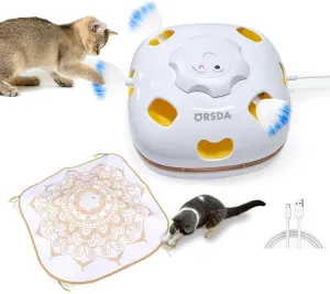 ORSDA Cat Toy, Chargeable 4-in-1 Interactive Cat Toys for Indoor Cats, Hide and Seek, Cat Wand Toy, Whack a Mole, Automatic Kitten Toys with 3Pcs DIY Replacement Feathers