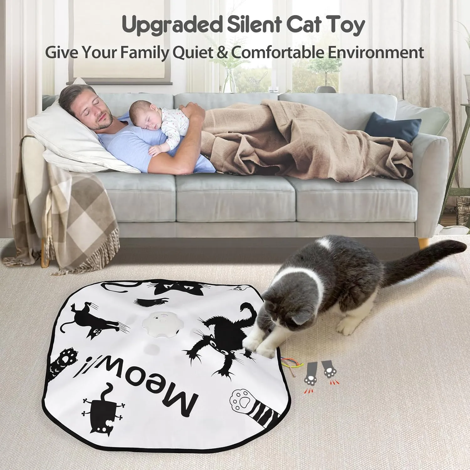 ORSDA Interactive Cat Toys for Indoor Cats, 4 in 1 Automatic Kitten Toys, Rechargeable Electric Moving Ambush Feather, Hide and Seek, Chase Feather for Kitty with 5PCS DIY Replacement