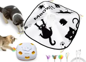 ORSDA Interactive Cat Toys for Indoor Cats, 4 in 1 Automatic Kitten Toys, Rechargeable Electric Moving Ambush Feather, Hide and Seek, Chase Feather for Kitty with 5PCS DIY Replacement