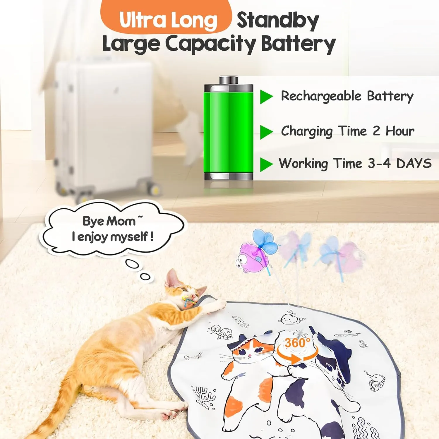 ORSDA Interactive Cat Toys for Indoor Cats, Rechargeable Hide and Seek Cat Toy, Motion Cat Toys, Moving Ambush Feather (5- in-1 cat Toy)