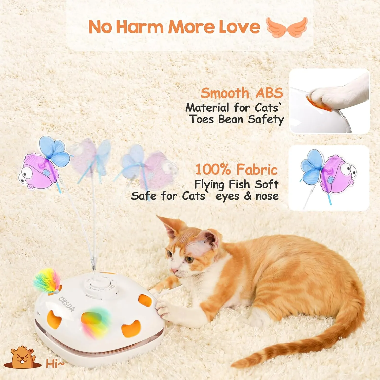 ORSDA Interactive Cat Toys for Indoor Cats, Rechargeable Hide and Seek Cat Toy, Motion Cat Toys, Moving Ambush Feather (5- in-1 cat Toy)
