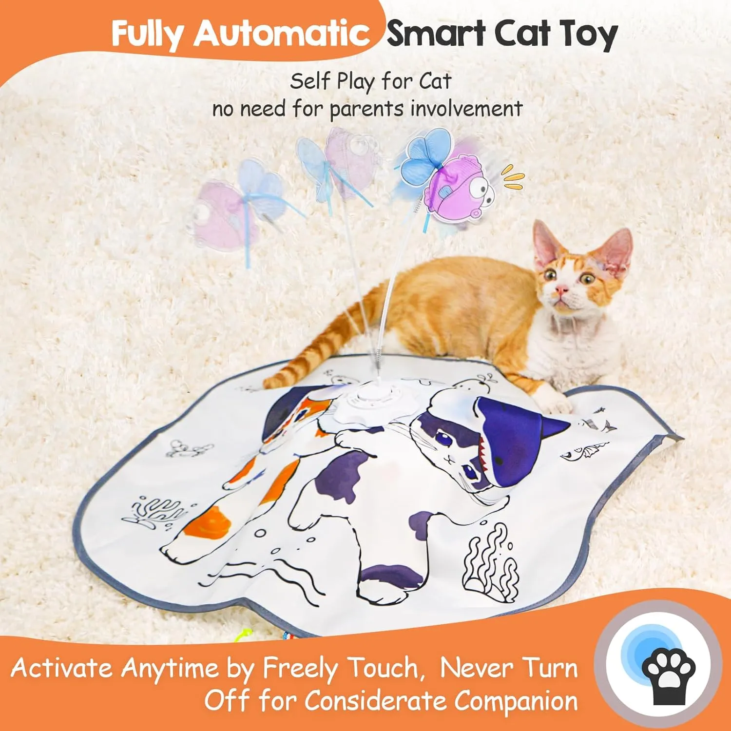 ORSDA Interactive Cat Toys for Indoor Cats, Rechargeable Hide and Seek Cat Toy, Motion Cat Toys, Moving Ambush Feather (5- in-1 cat Toy)