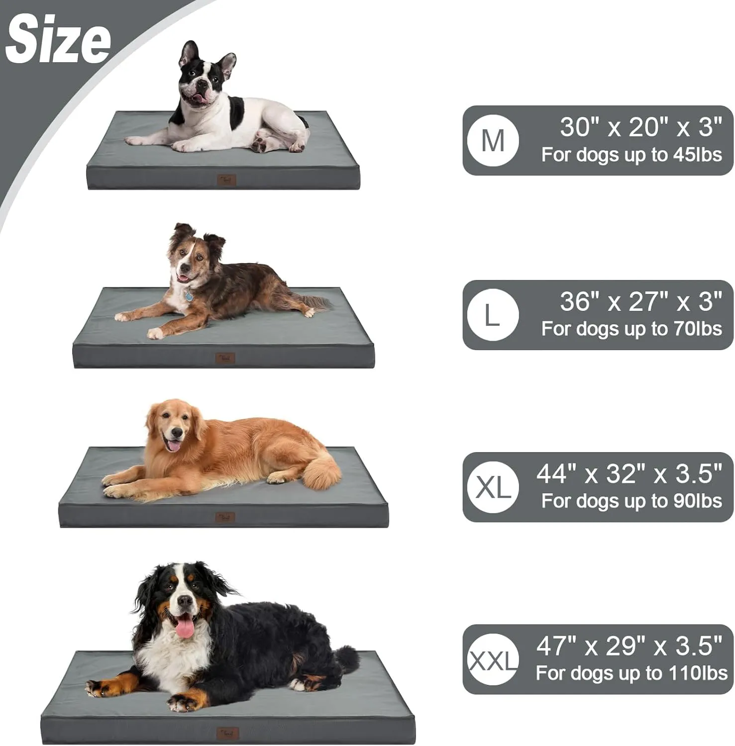 Orthopedic Dog Bed for Large Dogs, Big Waterproof Dog Crate Bed Washable Pet Bed for Large Sized Dogs with Egg Crate Foam Pet Bed Mat, Removable Oxford Cooling Cover, Grey