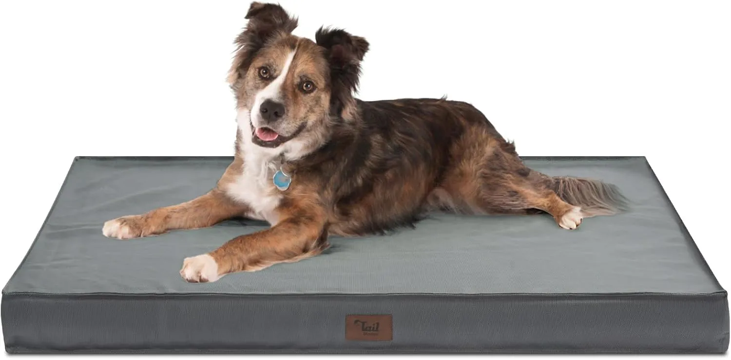 Orthopedic Dog Bed for Large Dogs, Big Waterproof Dog Crate Bed Washable Pet Bed for Large Sized Dogs with Egg Crate Foam Pet Bed Mat, Removable Oxford Cooling Cover, Grey