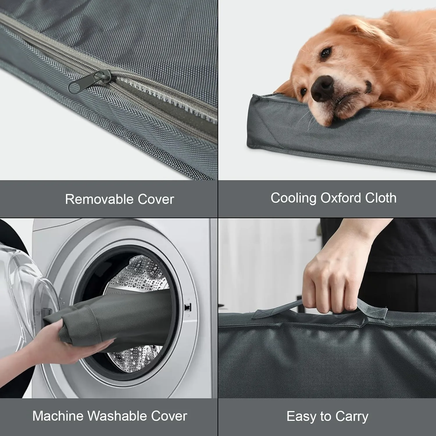 Orthopedic Dog Bed for Large Dogs, Big Waterproof Dog Crate Bed Washable Pet Bed for Large Sized Dogs with Egg Crate Foam Pet Bed Mat, Removable Oxford Cooling Cover, Grey