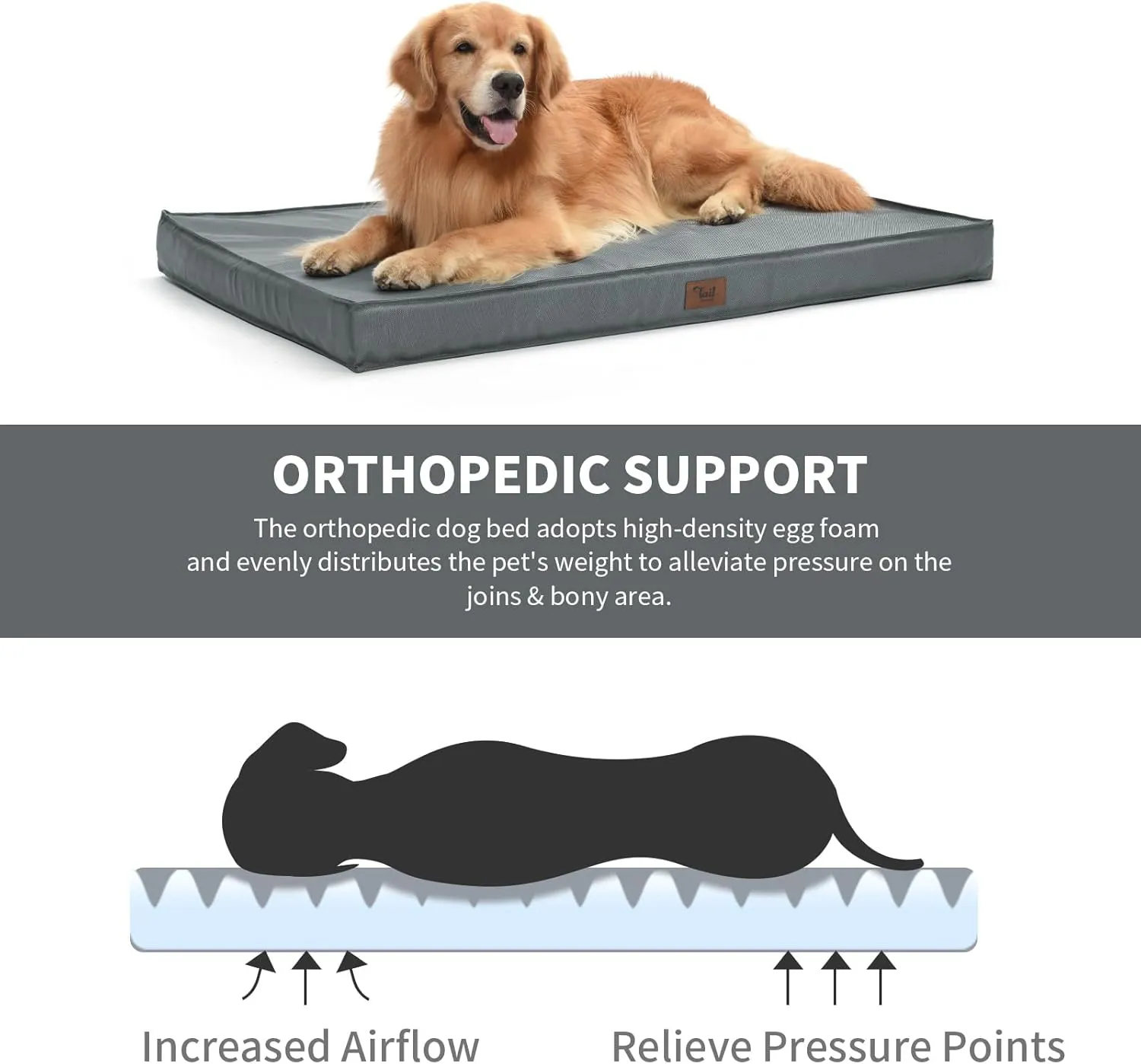 Orthopedic Dog Bed for Large Dogs, Big Waterproof Dog Crate Bed Washable Pet Bed for Large Sized Dogs with Egg Crate Foam Pet Bed Mat, Removable Oxford Cooling Cover, Grey