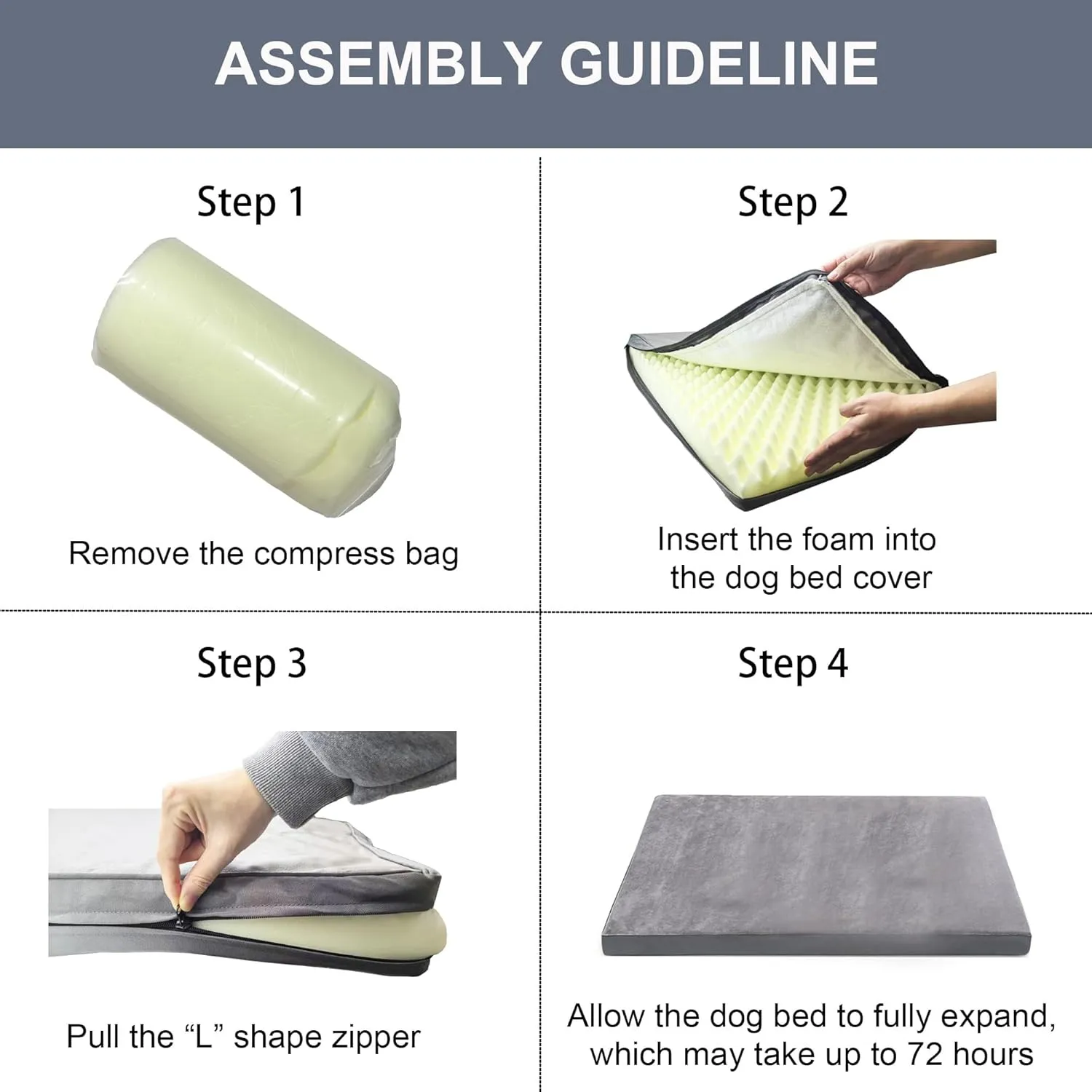 Orthopedic Dog Beds for Large Dogs - Large Egg Crate Foam Dog Bed Waterproof Pet Mat with Removable Washable Cover, Gray