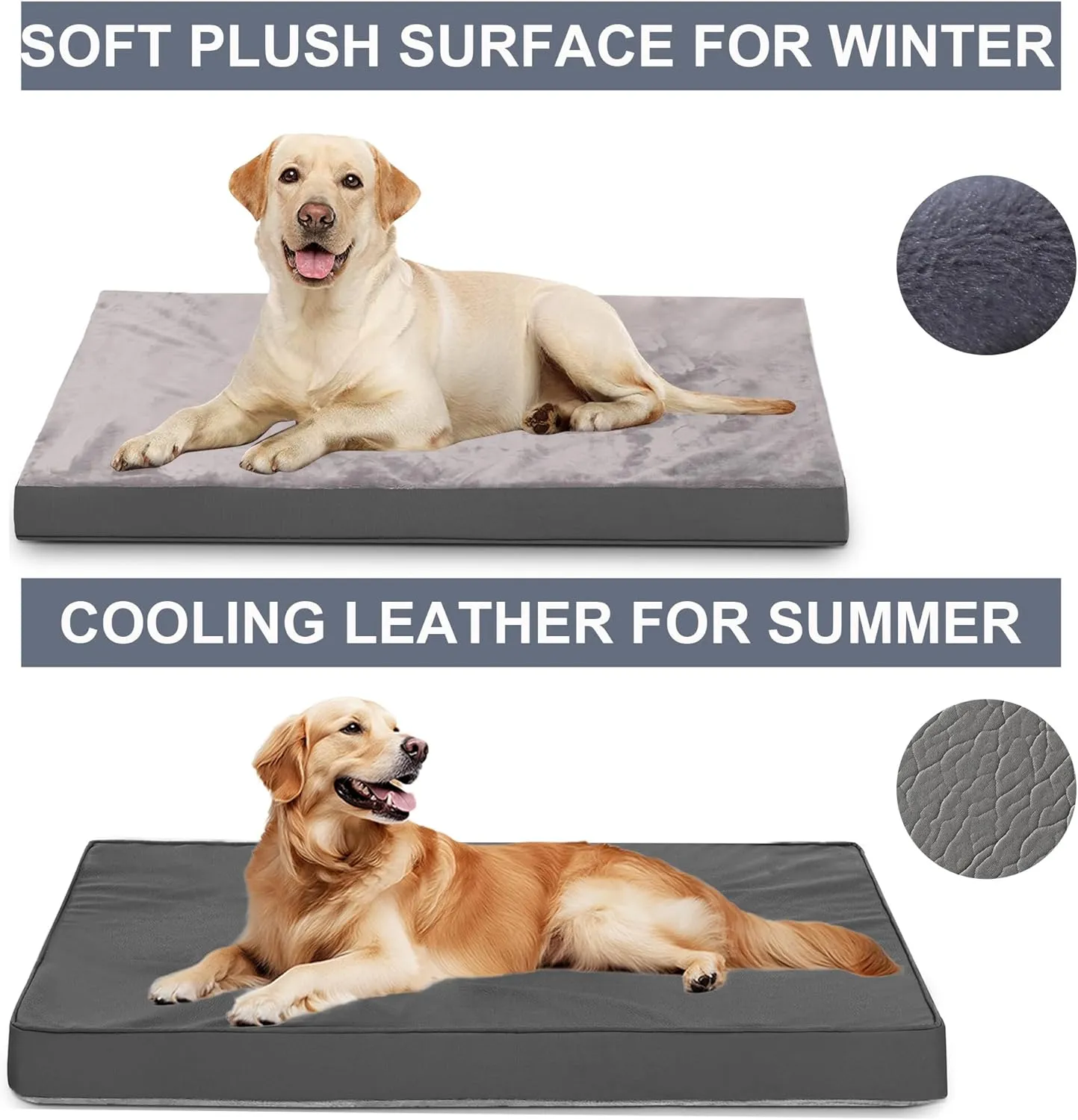 Orthopedic Dog Beds for Large Dogs - Large Egg Crate Foam Dog Bed Waterproof Pet Mat with Removable Washable Cover, Gray