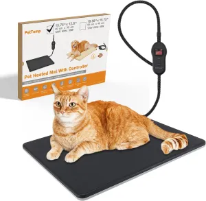Outdoor Pet Heating Pad with 5 Adjustable Temperature & Timer, Waterproof Heated Mat for Cats and Dogs, Safe Electric Heating Pad for Feral, Indoor & Outdoor Pets, Anti-Chew Cord (M:16'' x 13'')