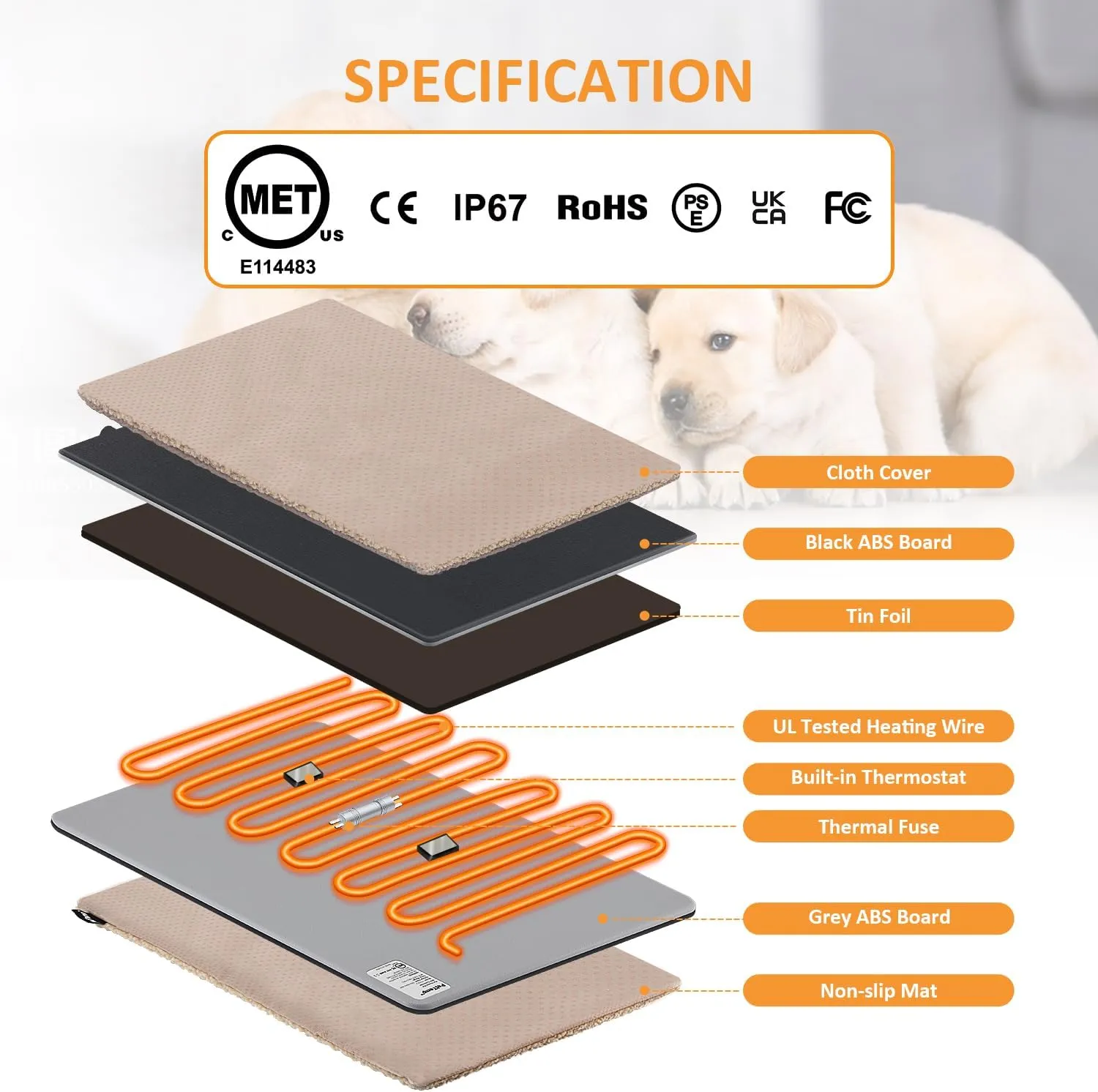 Outdoor Pet Heating Pad with 5 Adjustable Temperature & Timer, Waterproof Heated Mat for Cats and Dogs, Safe Electric Heating Pad for Feral, Indoor & Outdoor Pets, Anti-Chew Cord (M:16'' x 13'')