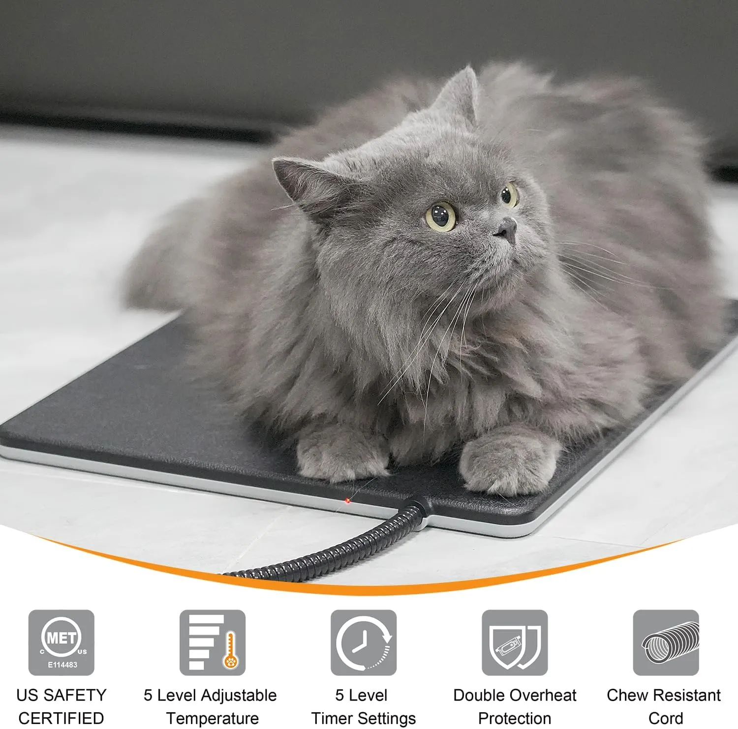 Outdoor Pet Heating Pad with 5 Adjustable Temperature & Timer, Waterproof Heated Mat for Cats and Dogs, Safe Electric Heating Pad for Feral, Indoor & Outdoor Pets, Anti-Chew Cord (M:16'' x 13'')