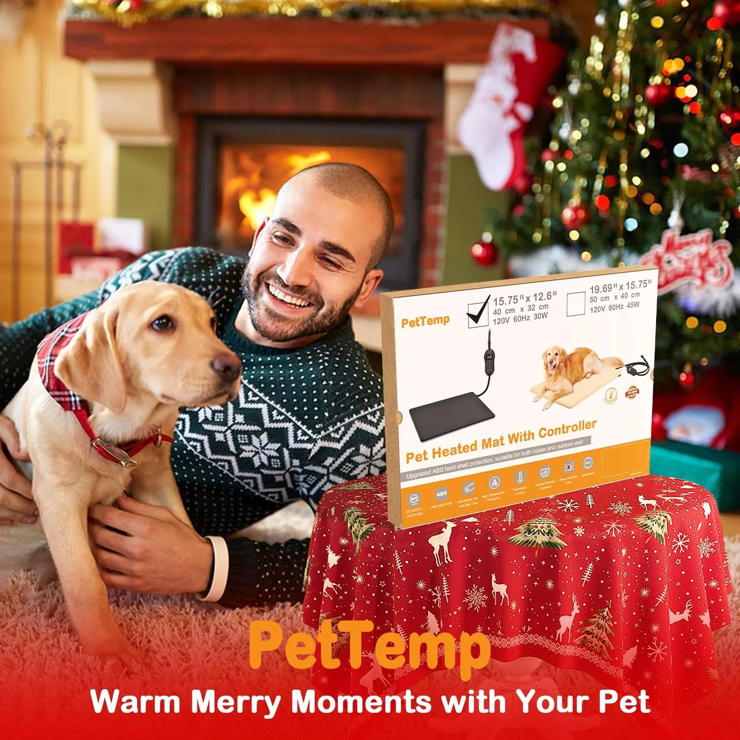 Outdoor Pet Heating Pad with 5 Adjustable Temperature & Timer, Waterproof Heated Mat for Cats and Dogs, Safe Electric Heating Pad for Feral, Indoor & Outdoor Pets, Anti-Chew Cord (M:16'' x 13'')