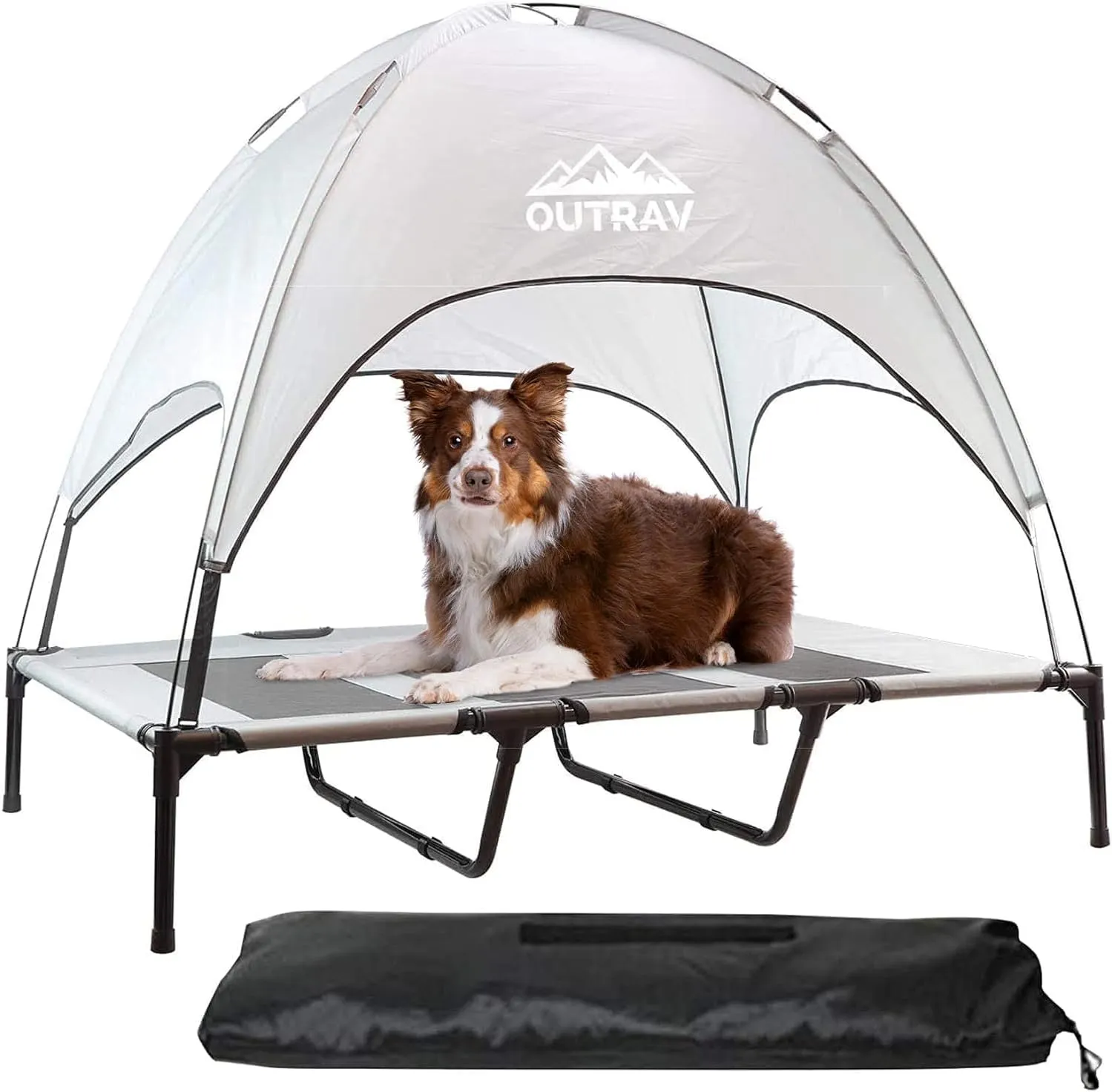 Outrav Pet Cot with Canopy Shade Tent & Carry Along Travel Bag  Portable Foldable Indoor Outdoor Cooling Elevated Dog Bed with Removable Pop Up Sunshade Dome Gazebo Awning, Large or XL  Gray