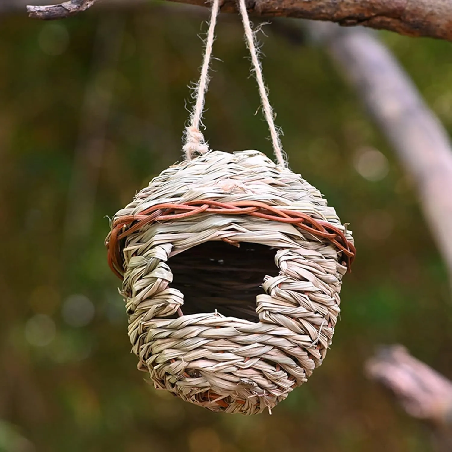 Pack Hummingbird House Hand Woven Bird Nest For Outdoors Hanging Small Grass Bird Houses For Outside Natural Fiber Bird Hut Roosting Pocket For Chickadee Chicken Water Feeder (Pink, One Size)