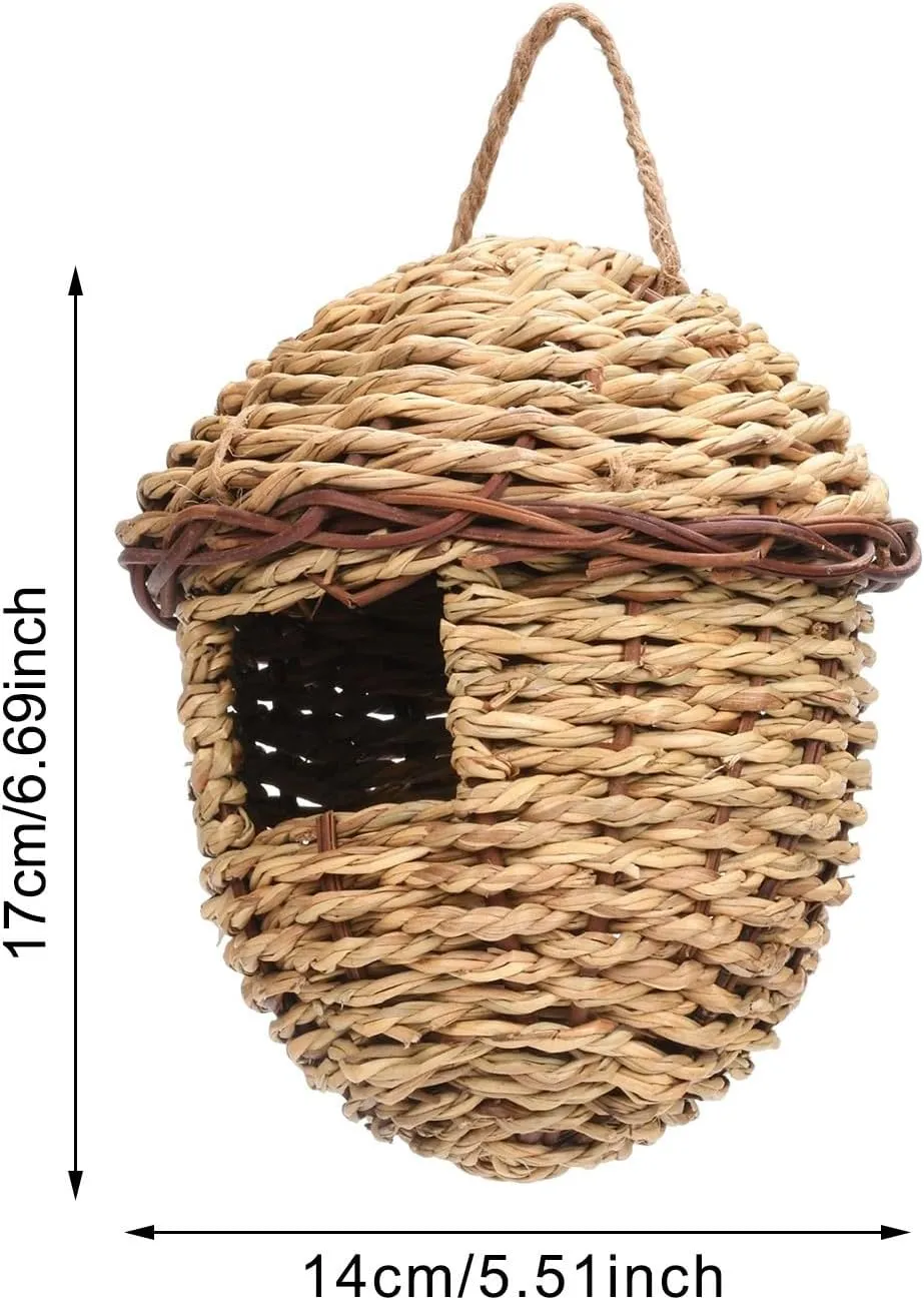 Pack Hummingbird House Hand Woven Bird Nest For Outdoors Hanging Small Grass Bird Houses For Outside Natural Fiber Bird Hut Roosting Pocket For Chickadee Chicken Water Feeder (Pink, One Size)