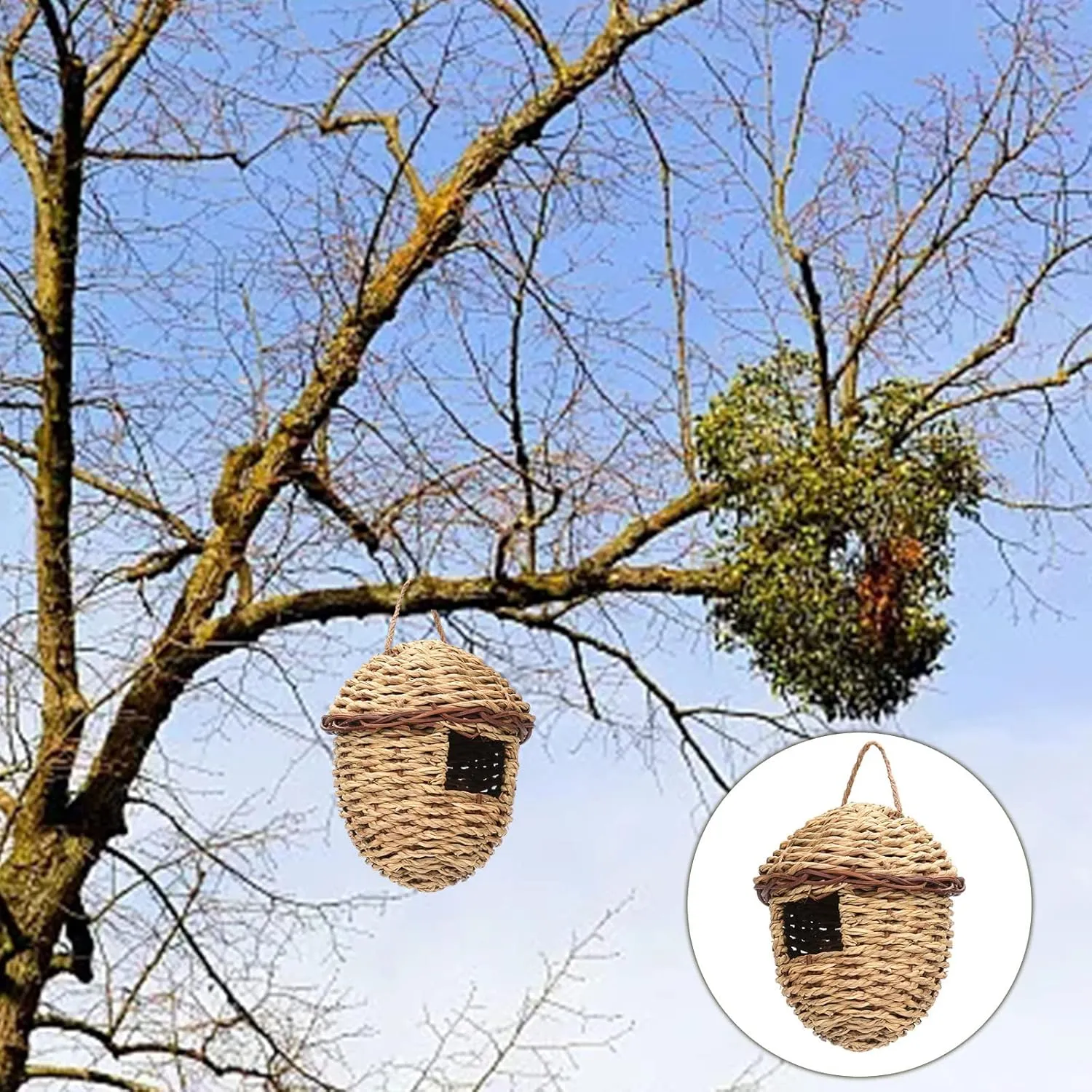 Pack Hummingbird House Hand Woven Bird Nest For Outdoors Hanging Small Grass Bird Houses For Outside Natural Fiber Bird Hut Roosting Pocket For Chickadee Chicken Water Feeder (Pink, One Size)