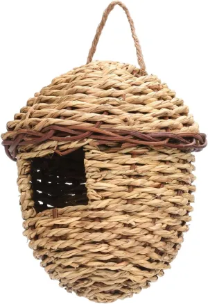 Pack Hummingbird House Hand Woven Bird Nest For Outdoors Hanging Small Grass Bird Houses For Outside Natural Fiber Bird Hut Roosting Pocket For Chickadee Chicken Water Feeder (Pink, One Size)