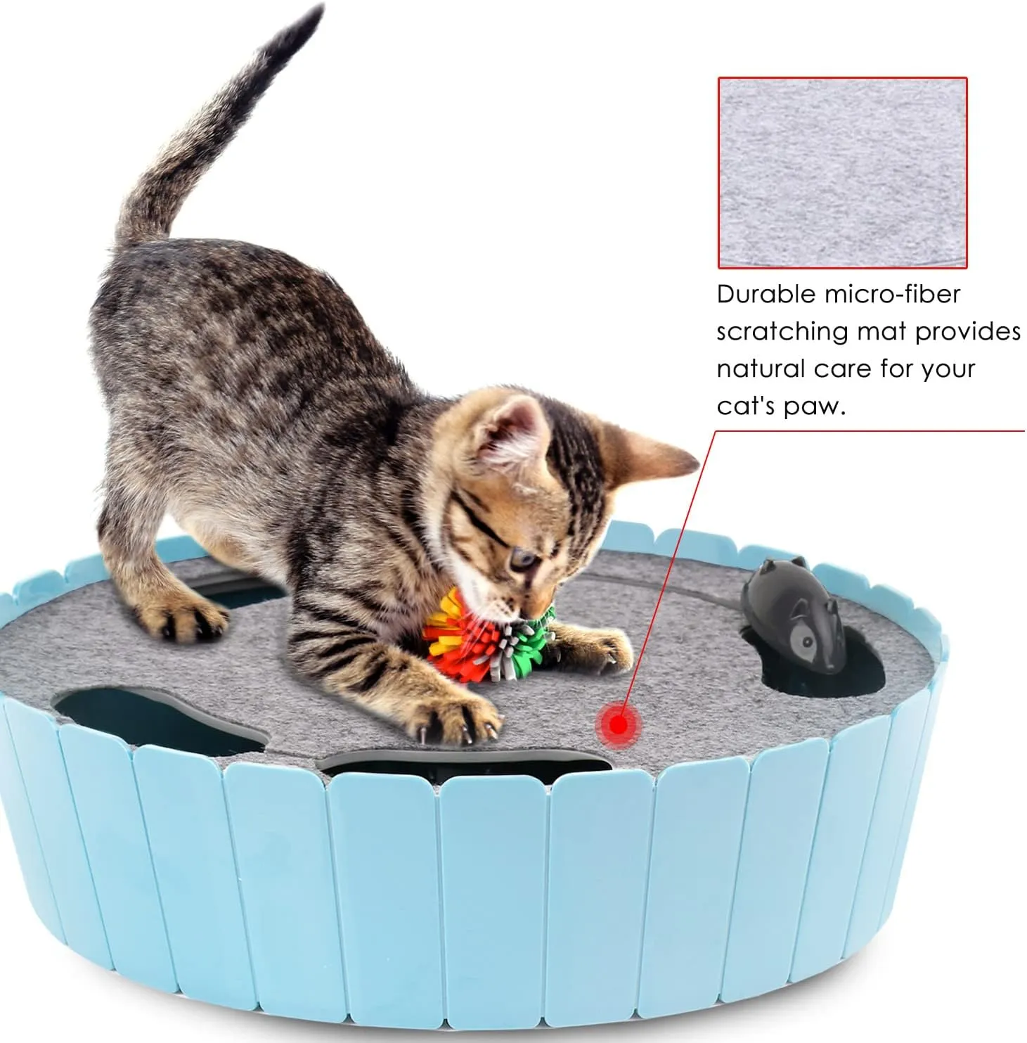 Pawaboo Interactive Cat Toy With Running Mouse, Electronic Motion Automatic Teaser for Indoor Cats, Pop and Play Hide Seek Hunting Mouse for Pet Kitten Play Fun Exercise, Blue