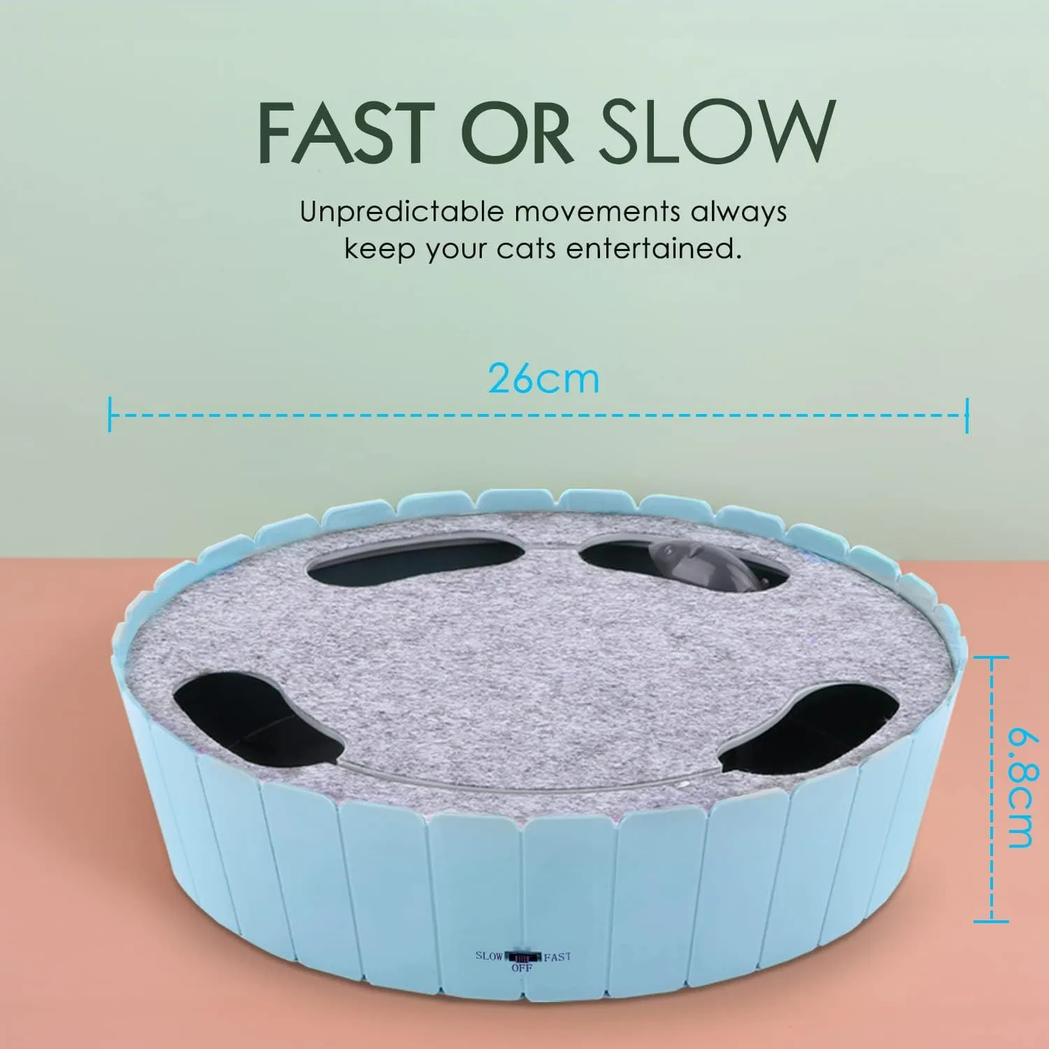 Pawaboo Interactive Cat Toy With Running Mouse, Electronic Motion Automatic Teaser for Indoor Cats, Pop and Play Hide Seek Hunting Mouse for Pet Kitten Play Fun Exercise, Blue