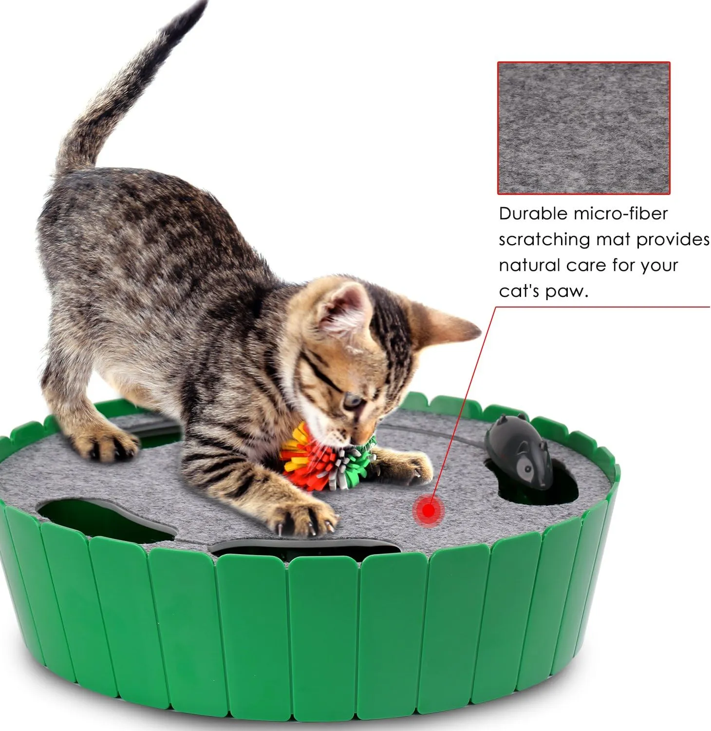 Pawaboo Interactive Cat Toy with Running Mouse, Electronic Motion Cat Toy Automatic Teaser for Indoor Cats, Pop and Play Hide Seek Cat Toys Hunting Mouse for Pet Cat Kitten Play Fun Exercise, Green