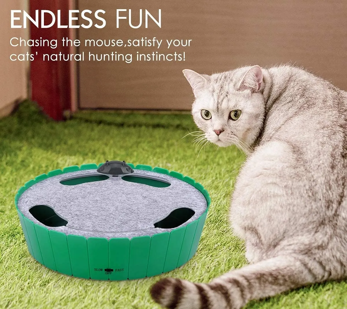 Pawaboo Interactive Cat Toy with Running Mouse, Electronic Motion Cat Toy Automatic Teaser for Indoor Cats, Pop and Play Hide Seek Cat Toys Hunting Mouse for Pet Cat Kitten Play Fun Exercise, Green