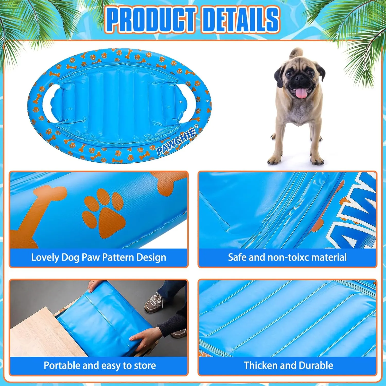 PAWCHIE Dog Pool Float - Inflatable Rafts, Inflatable Ride-ons for Pets Kids Summer Outdoor Water Games, Swimming Pool Water Toy