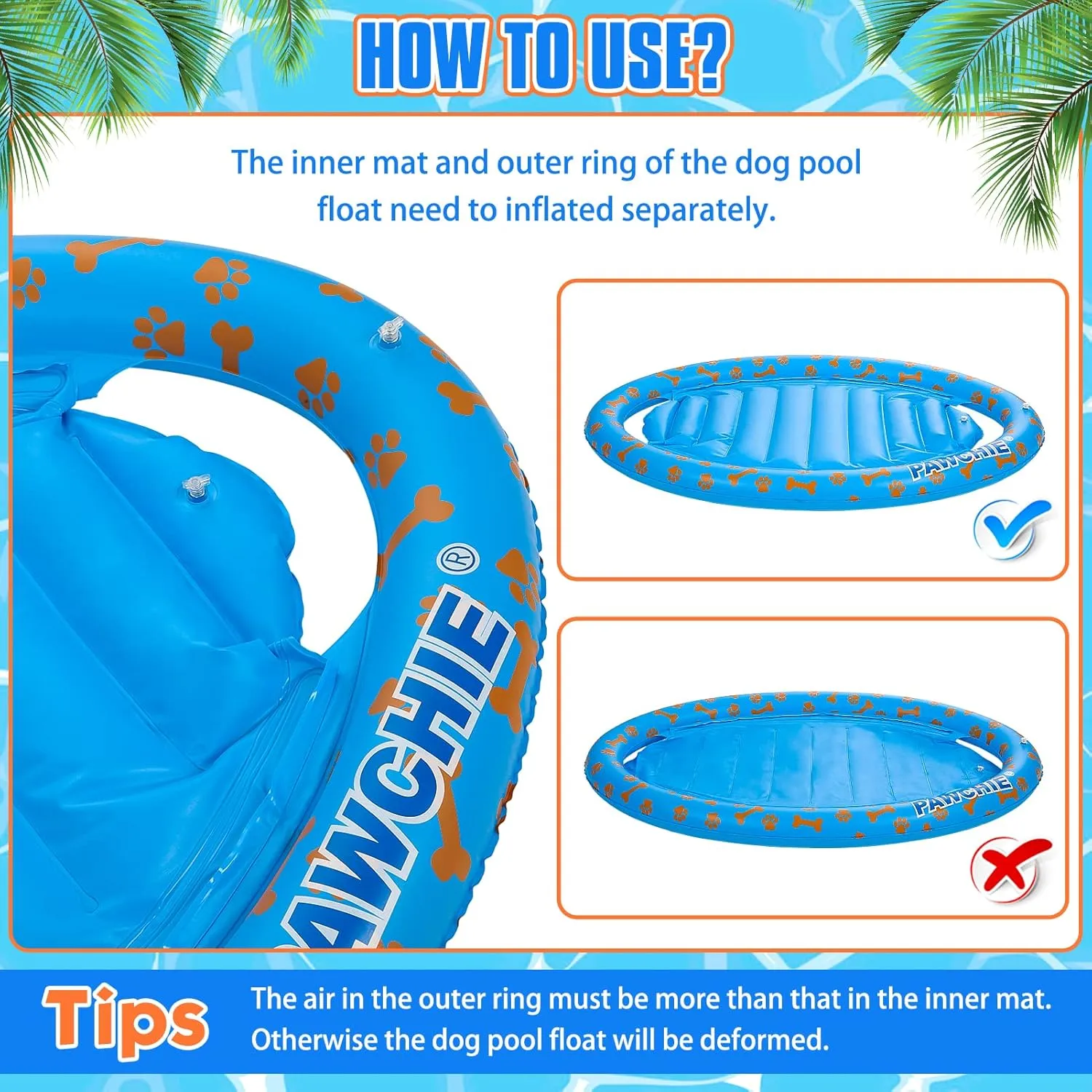 PAWCHIE Dog Pool Float - Inflatable Rafts, Inflatable Ride-ons for Pets Kids Summer Outdoor Water Games, Swimming Pool Water Toy