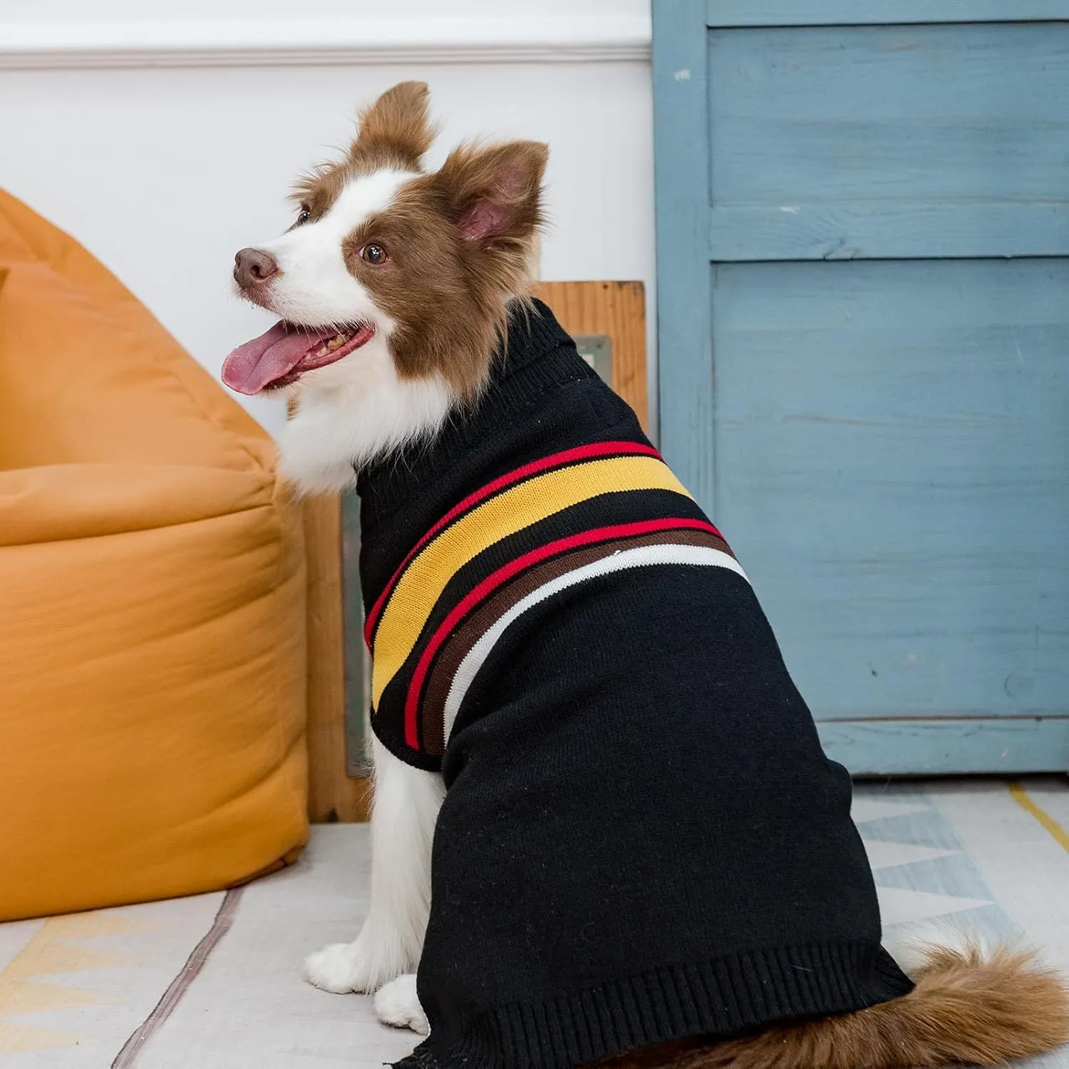 PAWCHIE Dog Sweater for Large Size Girls Boys, Warm Coat Turtleneck Thick Clothes With Leash Hole, Stretchy Knitted Outfit for Small to Large Puppy Cat, Black L/XL