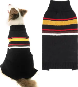 PAWCHIE Dog Sweater for Large Size Girls Boys, Warm Coat Turtleneck Thick Clothes With Leash Hole, Stretchy Knitted Outfit for Small to Large Puppy Cat, Black L/XL