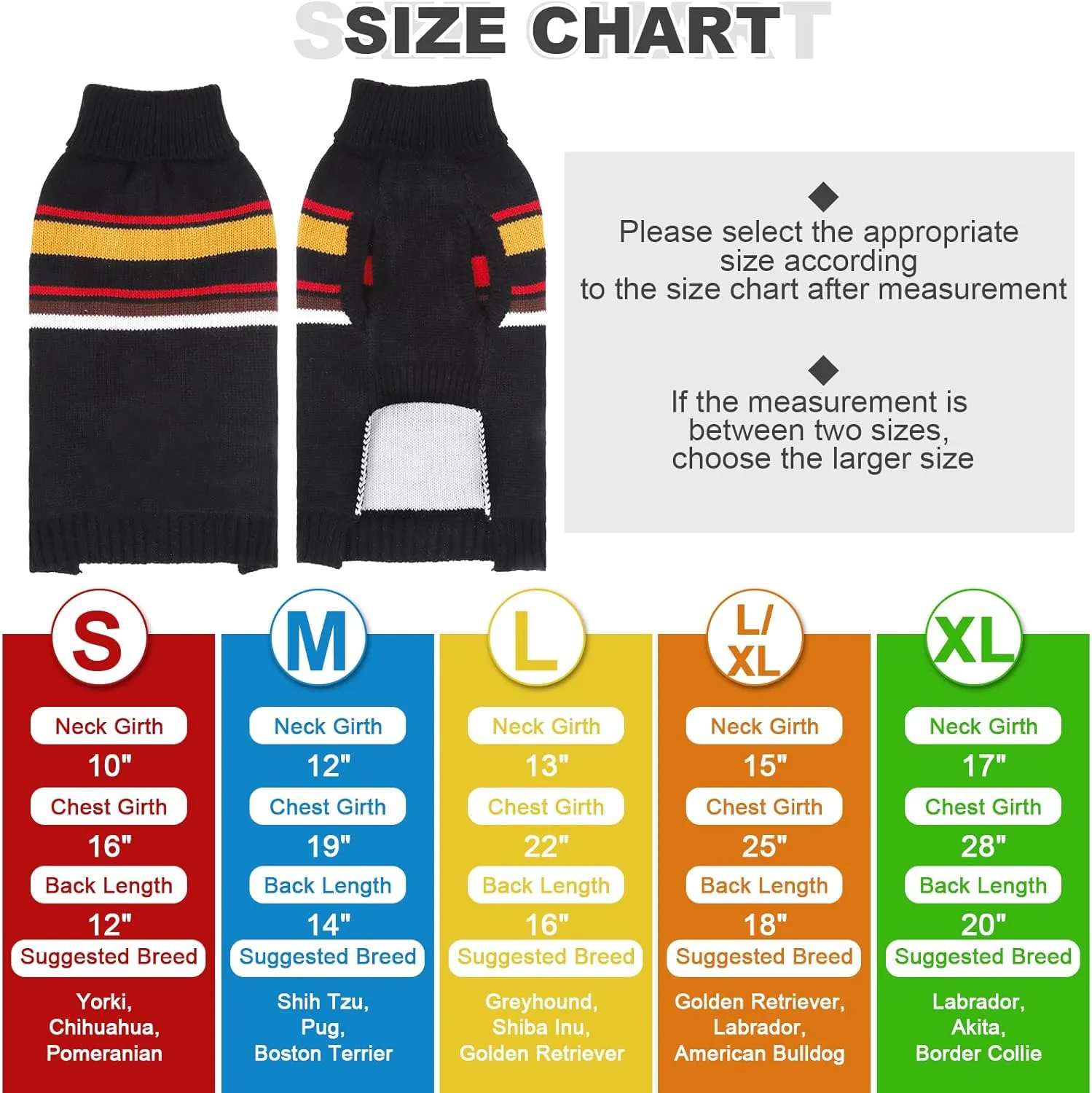 PAWCHIE Dog Sweater for Large Size Girls Boys, Warm Coat Turtleneck Thick Clothes With Leash Hole, Stretchy Knitted Outfit for Small to Large Puppy Cat, Black L/XL