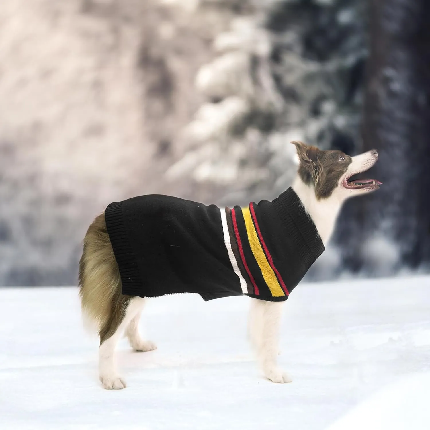 PAWCHIE Dog Sweater for Large Size Girls Boys, Warm Coat Turtleneck Thick Clothes With Leash Hole, Stretchy Knitted Outfit for Small to Large Puppy Cat, Black L/XL