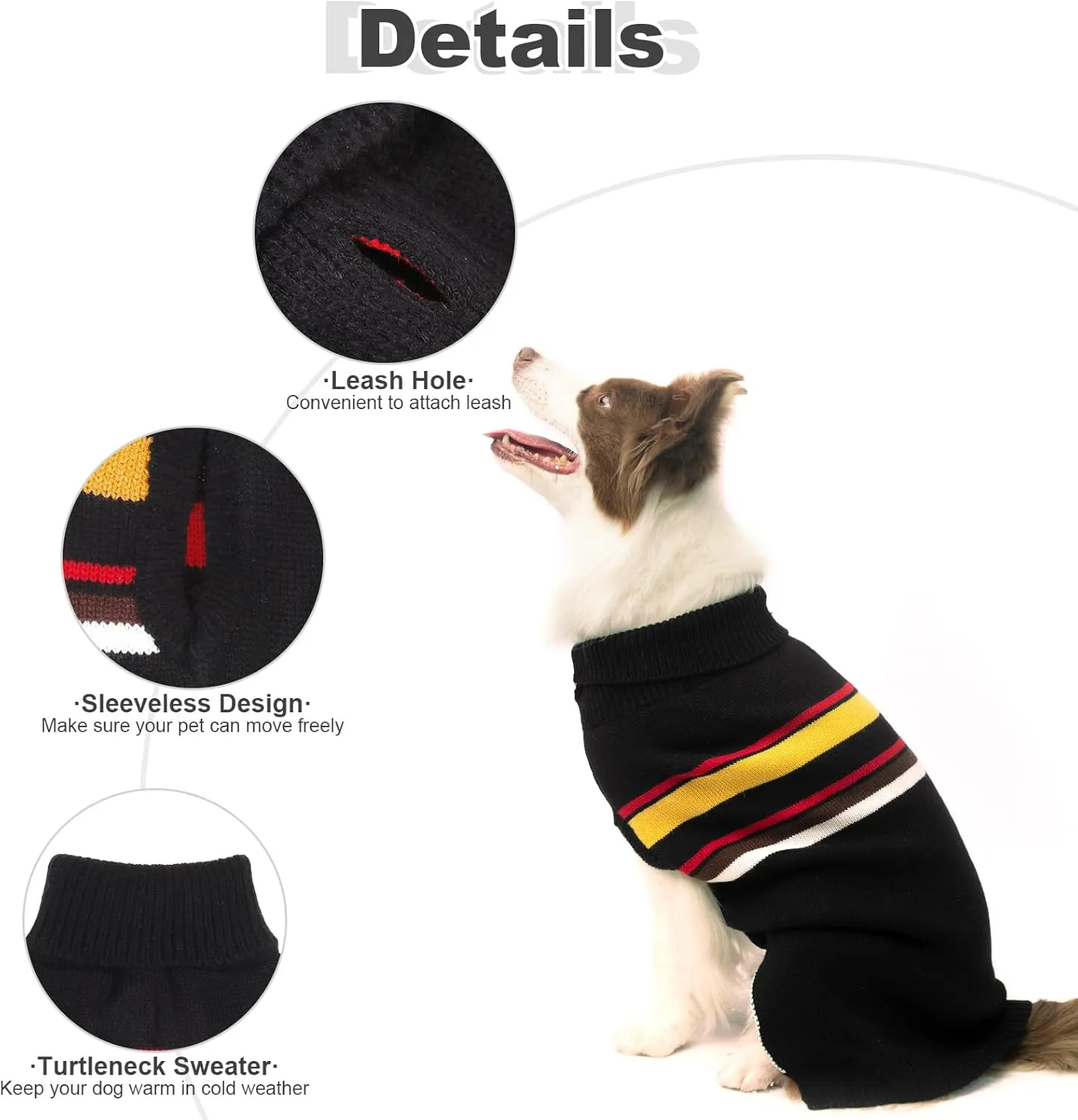 PAWCHIE Dog Sweater for Large Size Girls Boys, Warm Coat Turtleneck Thick Clothes With Leash Hole, Stretchy Knitted Outfit for Small to Large Puppy Cat, Black L/XL