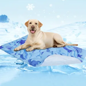 PAWCHIE Summer Dog Cooling Mat, Reversible Self-Cooling Mat for Small Medium Dogs, Washable Pet Ice Cool Pad Blanket, Pet Sleeping Pad for Crate,Bed,Indoor & Outdoor Floor,Car Seats, Blue 36'' x 23''