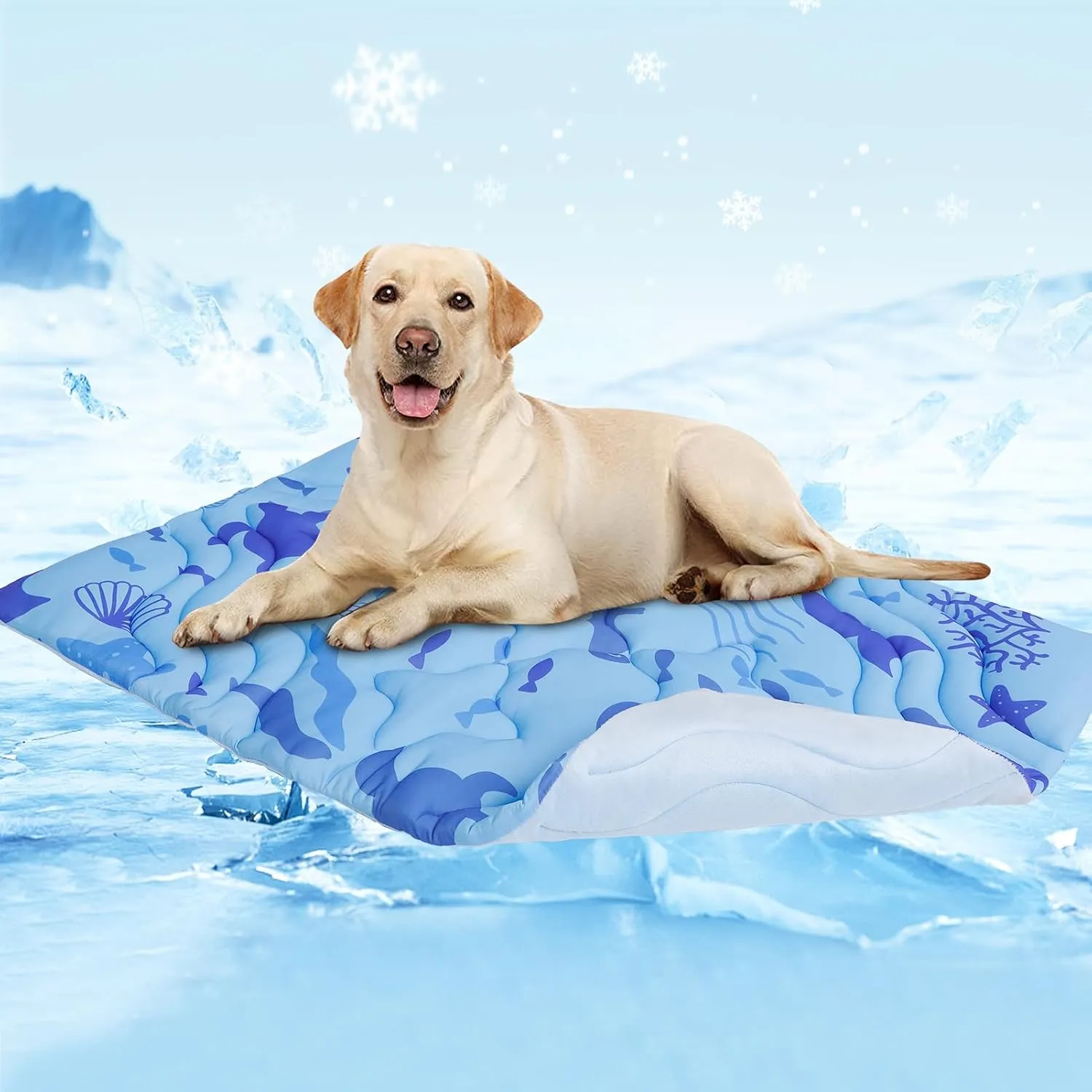 PAWCHIE Summer Dog Cooling Mat, Reversible Self-Cooling Mat for Small Medium Dogs, Washable Pet Ice Cool Pad Blanket, Pet Sleeping Pad for Crate,Bed,Indoor & Outdoor Floor,Car Seats, Blue 36'' x 23''