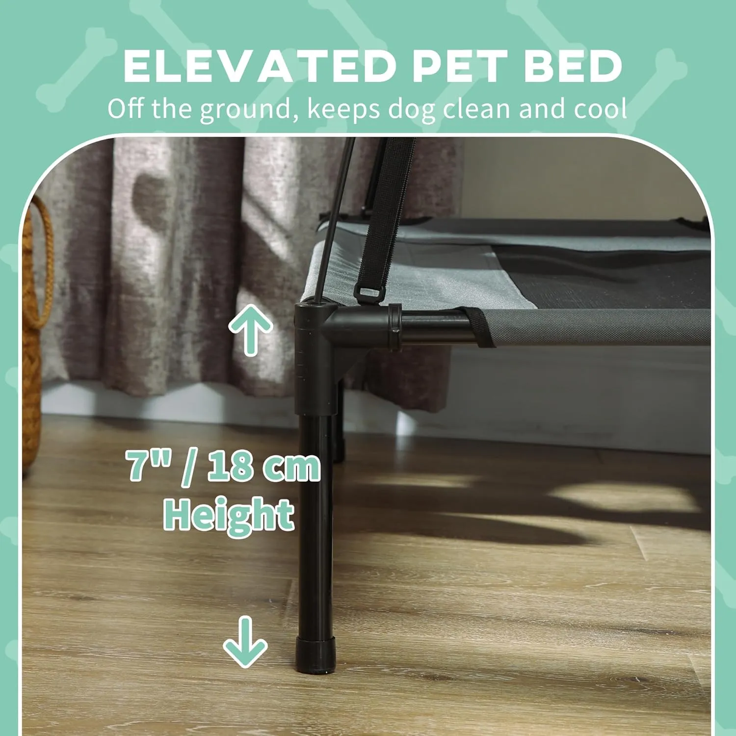 PawHut Elevated Dog Bed with Removable Canopy, Outdoor Dog Cot with UV Protection Canopy Shade, 24 inch Pet Bed for Camping, Gray