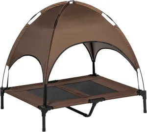 PawHut Elevated Dog Bed with Removable Canopy, Outdoor Dog Cot with UV Protection Canopy Shade, 36 inch Large Pet Bed for Camping, Coffee