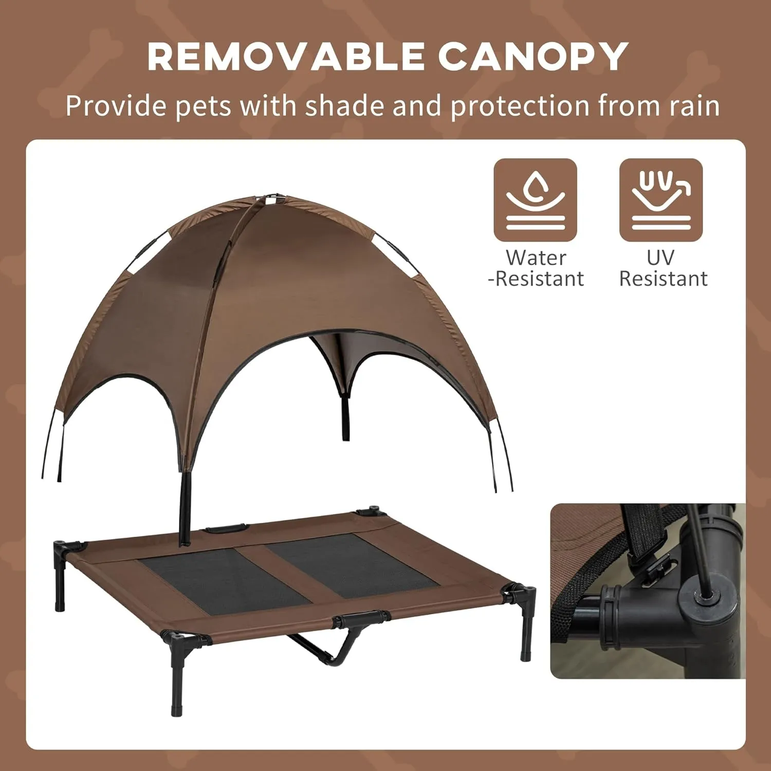 PawHut Elevated Dog Bed with Removable Canopy, Outdoor Dog Cot with UV Protection Canopy Shade, 36 inch Large Pet Bed for Camping, Coffee