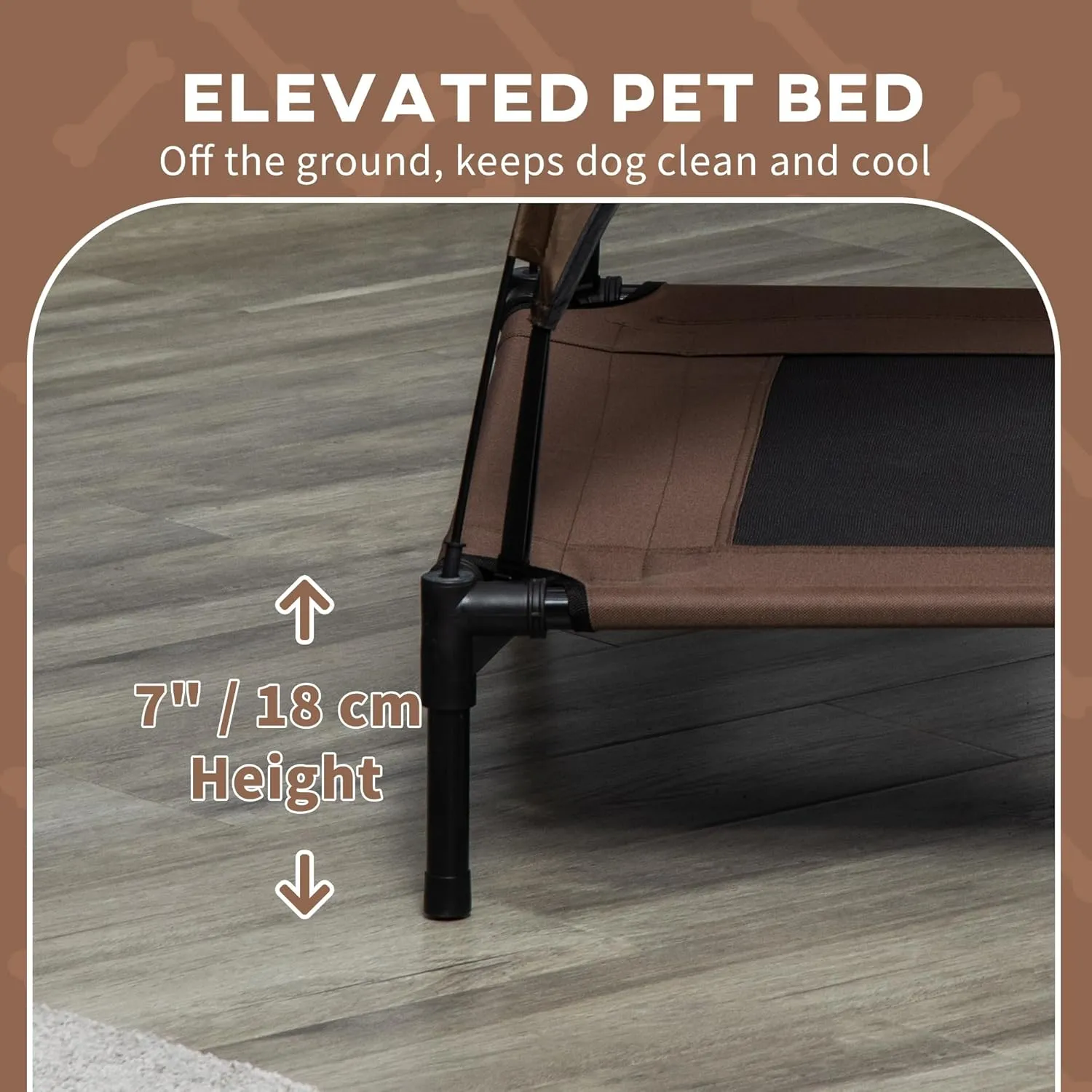 PawHut Elevated Dog Bed with Removable Canopy, Outdoor Dog Cot with UV Protection Canopy Shade, 36 inch Large Pet Bed for Camping, Coffee