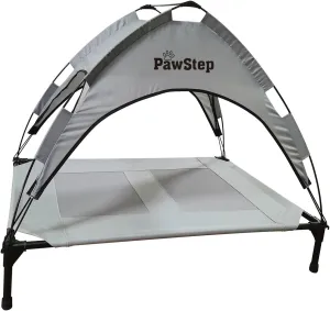 PawStep 50723 Elevated Outdoor Dog Bed, Pet Cot w/Canopy for Camping, Beach or Park, 420D Oxford Fabric - Grey, Large