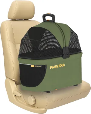 PAWZIDEA Portable Small Dog Crate for Car Travel, Enclosed Pet Car Seats for Small/Medium Dogs & Cats, Reversible No-Zip Canopy, Soft-Sided Pet Carrier Crates, Foldable Travel Dog Kennel, Metal Frame