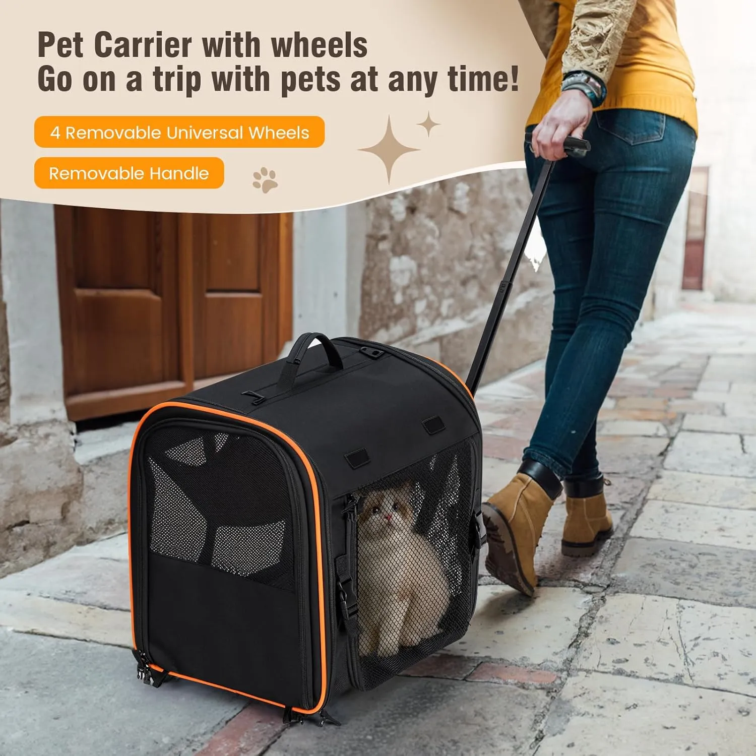 Pet Carrier for Cats Dogs up to 30 Lbs, Car Travel Portable Pet Kennel Dog Crate Set with Litter Box, Bowl for Outdoor Camping