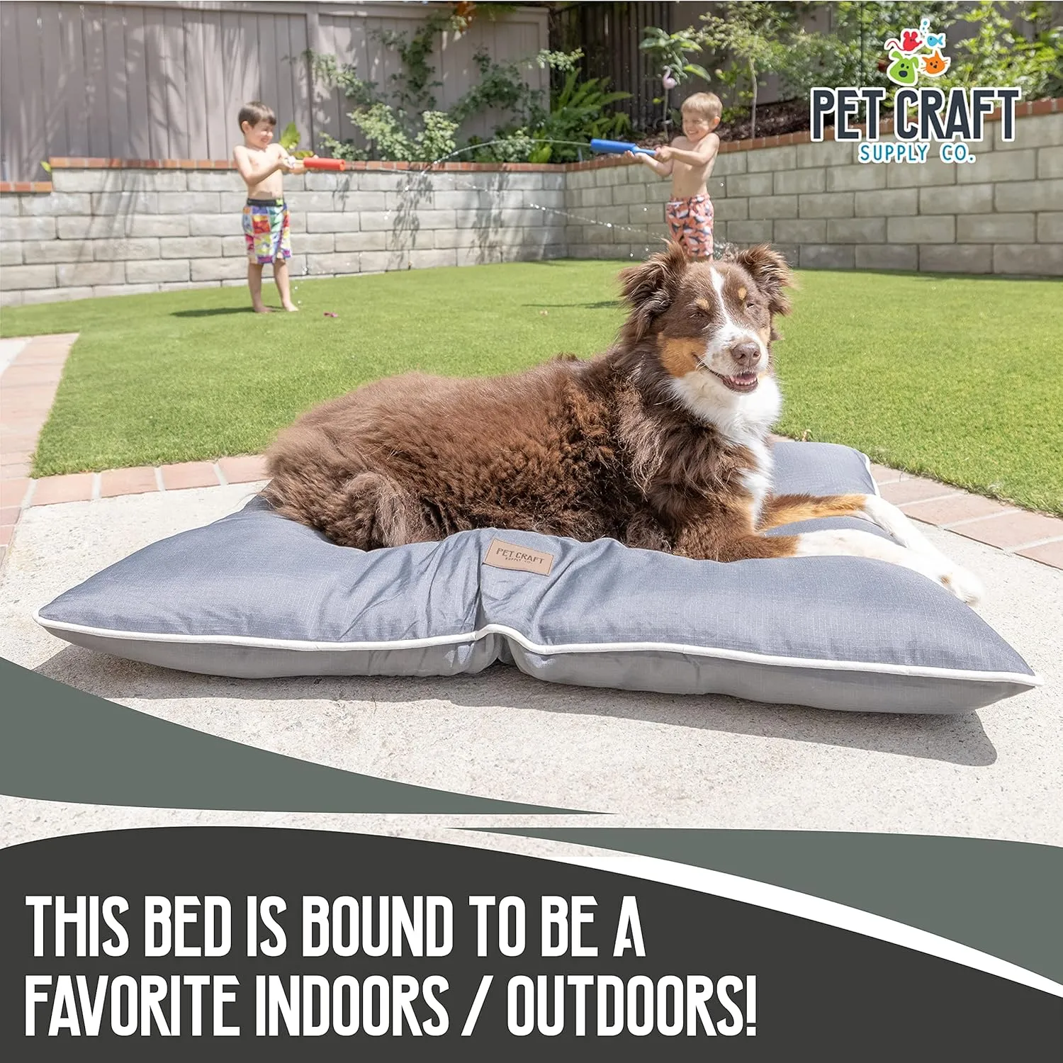 Pet Craft Supply Super Snoozer Calming Indoor / Outdoor All Season Water Resistant Durable Dog Bed, Large, Pewter