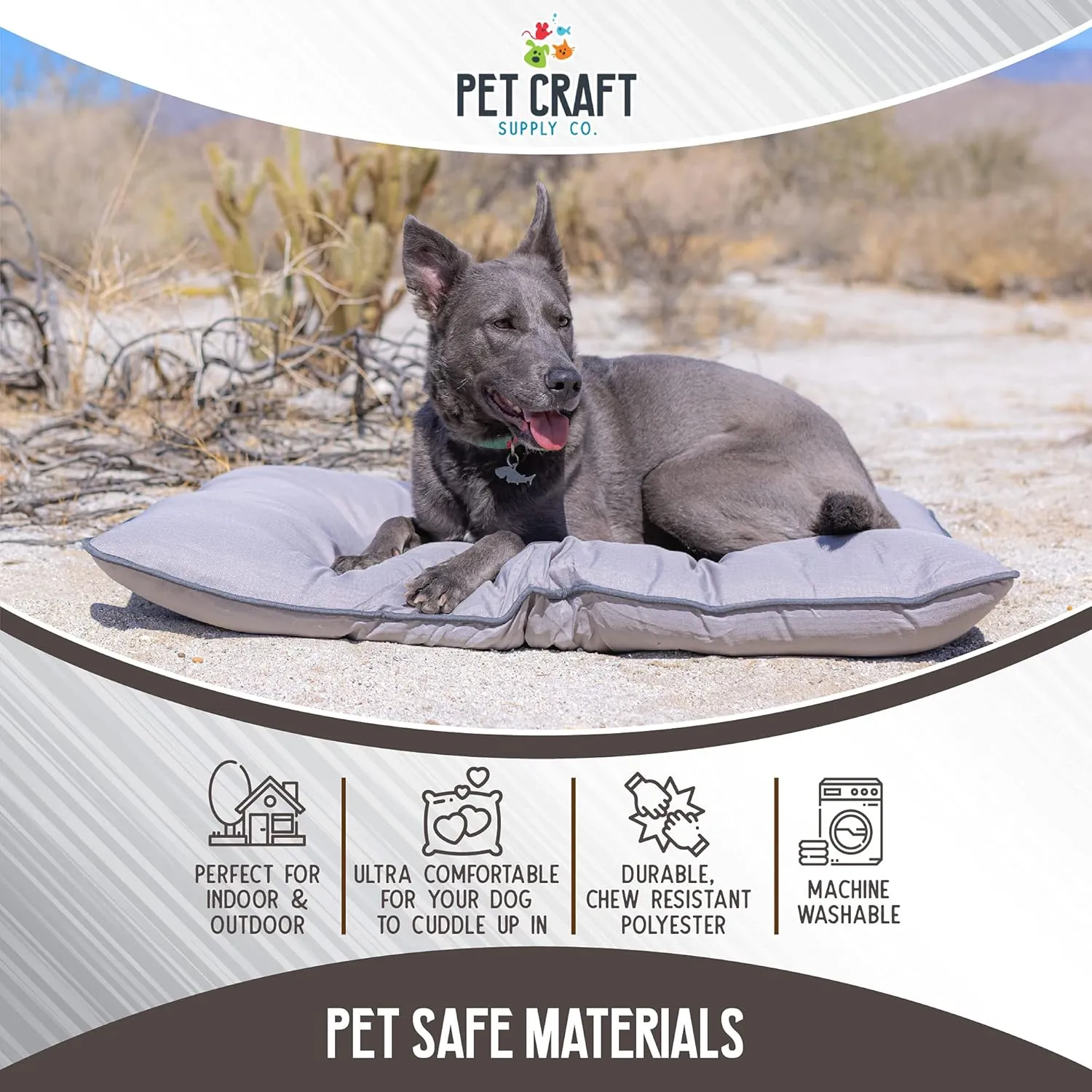 Pet Craft Supply Super Snoozer Calming Indoor / Outdoor All Season Water Resistant Durable Dog Bed, Large, Pewter