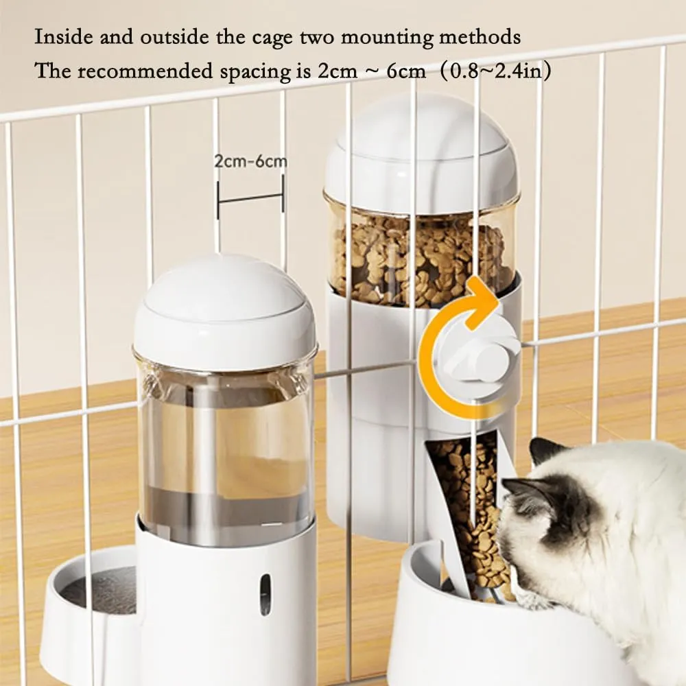 Pet Dog Cat Hanging Automatic Feeders Drinking Bowls, Auto Gravity Rabbits Feeder Water Set, Cage Pet Feeding Bowls Dispenser for Cats Dogs Puppy, Rabbit Hamsters Chinchilla Hedgehog (White-Water)